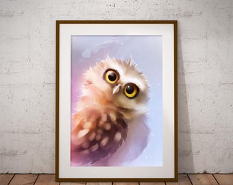 Owl print, Nursery print, Owl poster, kids room print, funny owl, handmade, animal print, art poster, handmade, animal print, family gift