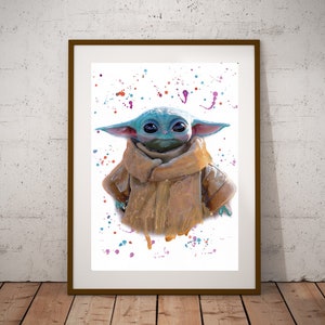 Impresión de Bebé Yoda, impresión de la acuarela, Guerra de las Galaxias, hecho a mano, pintura acuarela, impresión de arte, pintado, cartel de Baby Yoda, impresión giclée, arte infantil