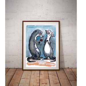 Mink print, Mink poster, animal print, handgemaakt, kinderkamer, tekenen, schilderen, kamerdecoratie, aquarel, kindercadeau, huisdier, giclée print