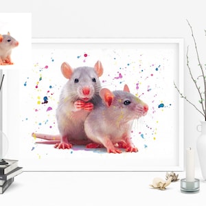 2 rats, Rat portrait, couple rats, Custom Pet Portrait, from Photo, Custom painting, Pet Memorial Gift, Pet loss, Pet drawing,watercolor art