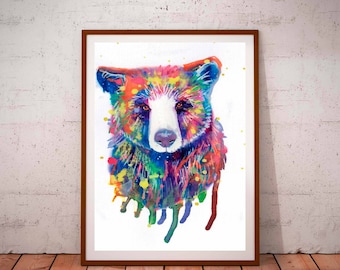 Bear print, Bear poster,Nursery print, art print, drawing, watercolor, poster, Kids room, ciclee print, room decor, baby room,animal print