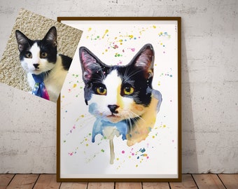 Custom cat portrait, Personalized, Watercolor, Cat painting, handmade, Cat Lover Gift, Pet Loss, Hand Painted, from Your Photo, original art