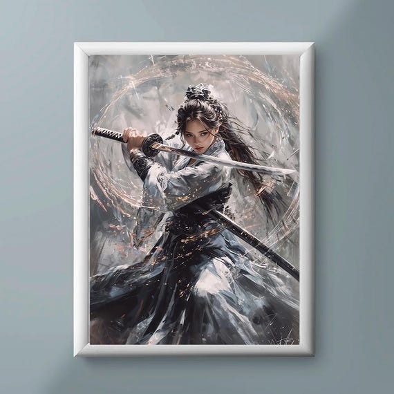 Japanese Warrior Poster, Female Samurai Art, Women With Sward