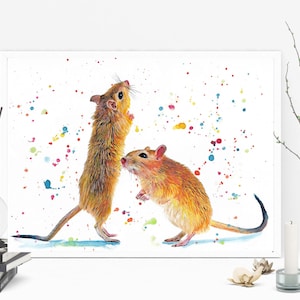 Gerbils print, gerbils poster, couple gerbils, Pet, animal print, rodent, handmade, drawing, handmade, painting, Giclée, watercolor,Pet loss