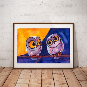 2 Owls print, Nursery print, Owl poster, kids room print, funny owl, handmade, Owl print, art poster, handmade, animal print, family gift,