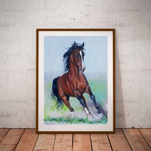Horse print, original painting, animal print, handmade,Horse poster, giclee print,  print , family gift, Brown horse ,wall decoration