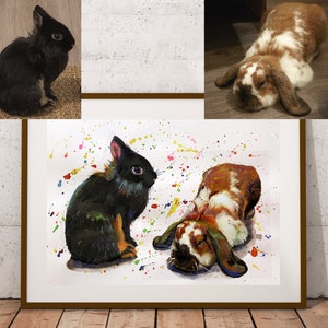 Coniglio, Ritratto di animale domestico personalizzato, Pittura di animali domestici, da foto, Ritratto di coniglio personalizzato, Disegno di lepre, Regalo commemorativo di animali domestici, acquerello, Ritratto di animali domestici