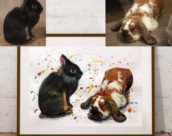 Rabbit, Custom Pet Portrait, Pet Painting, from Photo, Custom Rabbit Portrait, Hare  Drawing, Pet Memorial Gift, watercolor, Pet Portrait