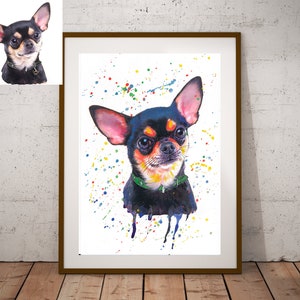 Chihuahua, Ritratto personalizzato per animali domestici, acquerello, fatto a mano, regalo per gli amanti del cane, ritratto di animale domestico, pittura, dalla tua foto, ritratto di cane personalizzato, arte