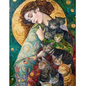 Stampa di gatto, poster per bambina, stampa per cameretta, bambina e gatto, disegno, acquerello, poster, cameretta per bambini, stampa per bambina, arredamento per sala giochi, cameretta per neonati, stampa di animali