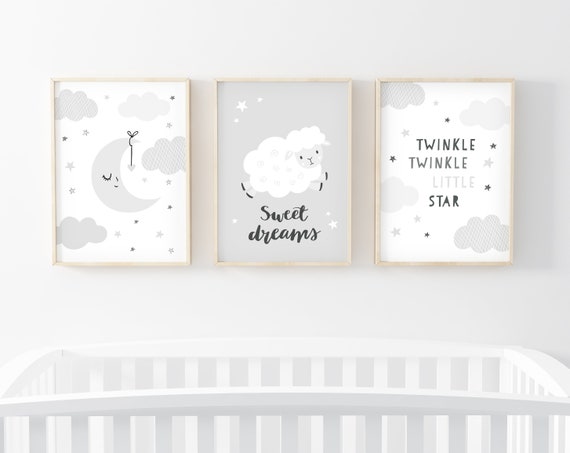 Set of 3 Grey Nursery Prints Nursery 