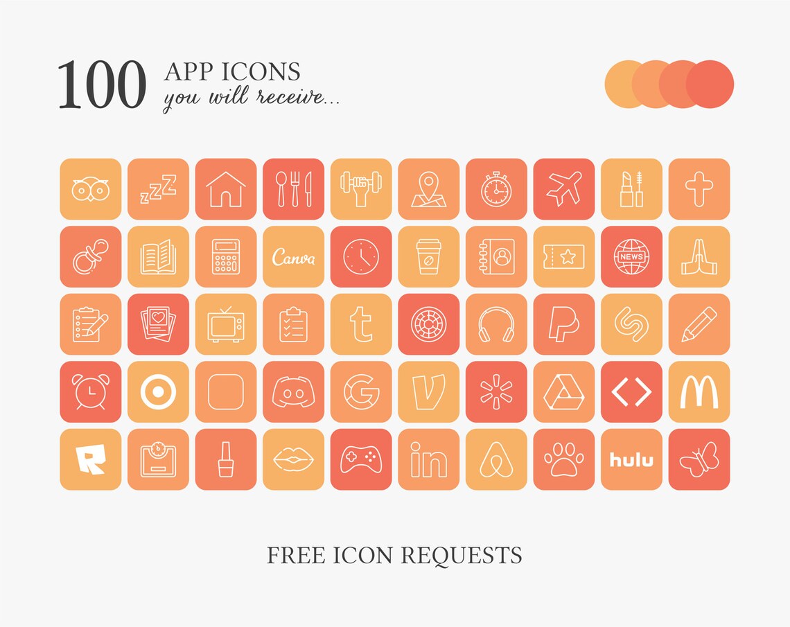 100 Orange Icon Theme Pack iPhone iOS 14 App Icons Minimal Etsy