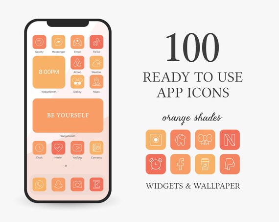 100 Orange Icon Theme Pack Iphone Ios 14 App Icons Minimal Etsy