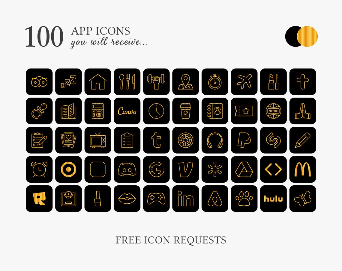 100 Black & Gold Icon Theme Pack iPhone iOS 14 App Icons App | Etsy