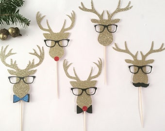 Hipster Reindeer Cupcake Topper