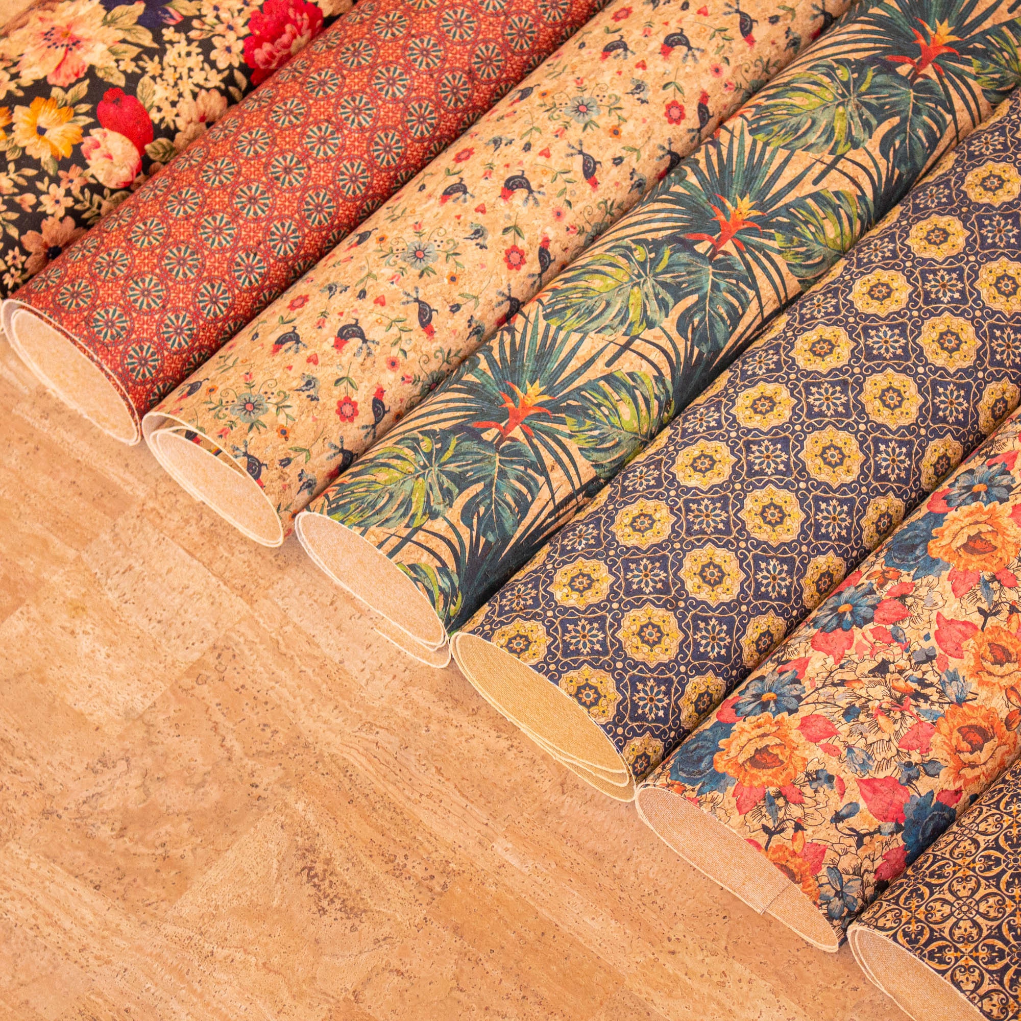 Visual Arts Dyeing & Batik Quirky Florals Print Cork Fabric leather ...