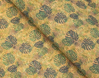 Green leaves pattern Cork fabric cork textile cork leather sheets Liège Kork COF-373