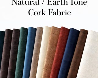 Natural / Earth Tone Cork Fabric  Cork Leather, PU Backing, Vegan Fabric for Bags, Wallets, Sewing & DIY