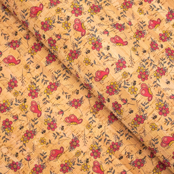Cork Fabric Tile Portuguese Cute Butterfly Flower Pattern - Etsy