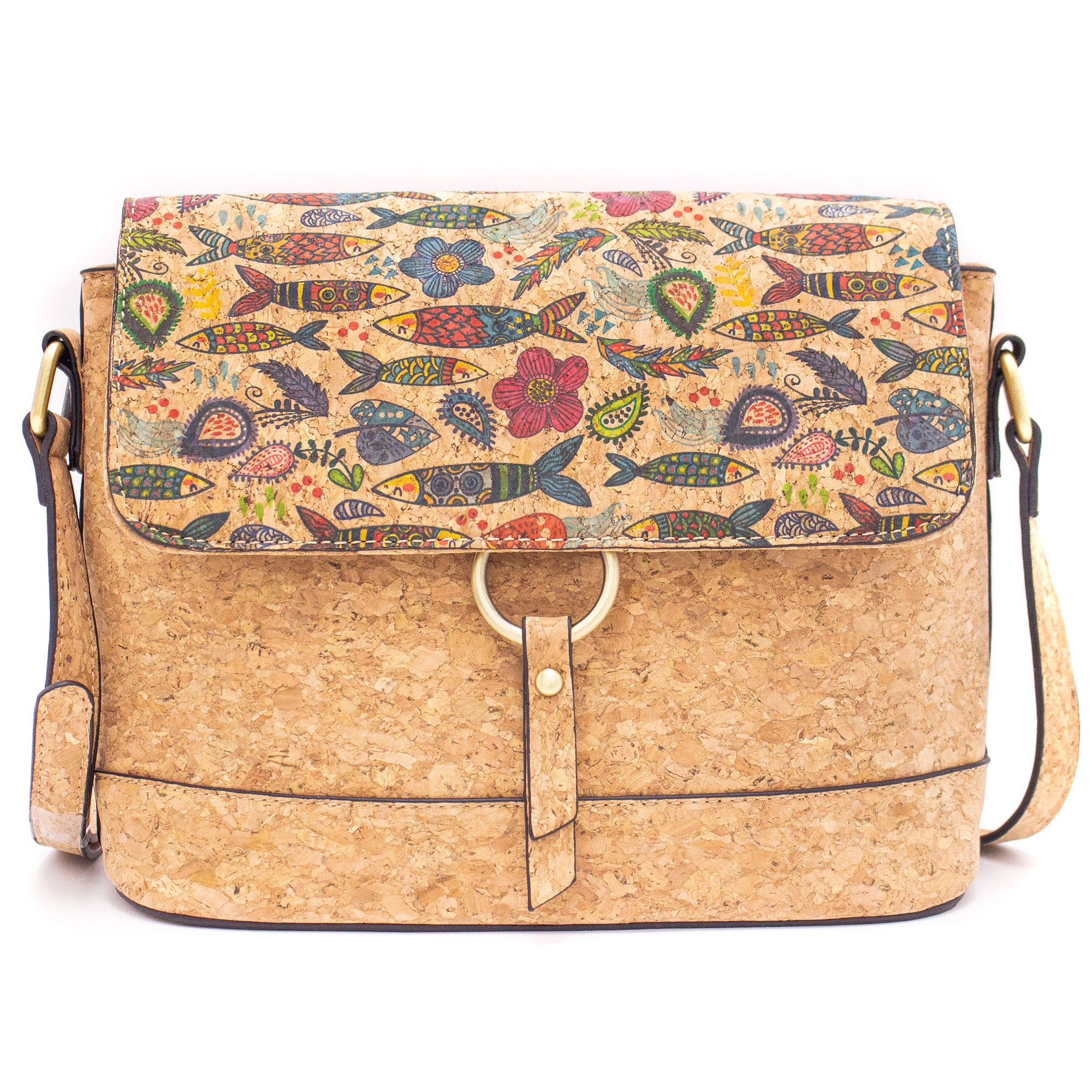 Natural Cork Crossbody Bag With Cute Flowers Pattern Made Etsy Canada