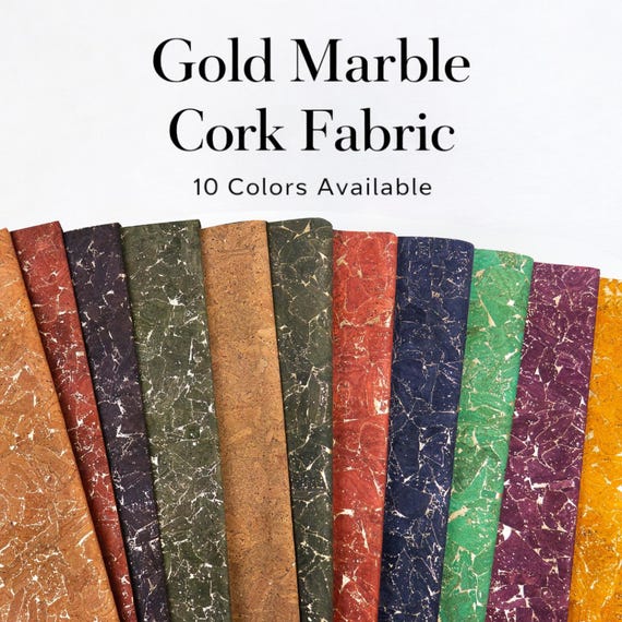 Gold Flecks Marble Cork Fabric, Vegan Leather for Bag Making Craft Supply