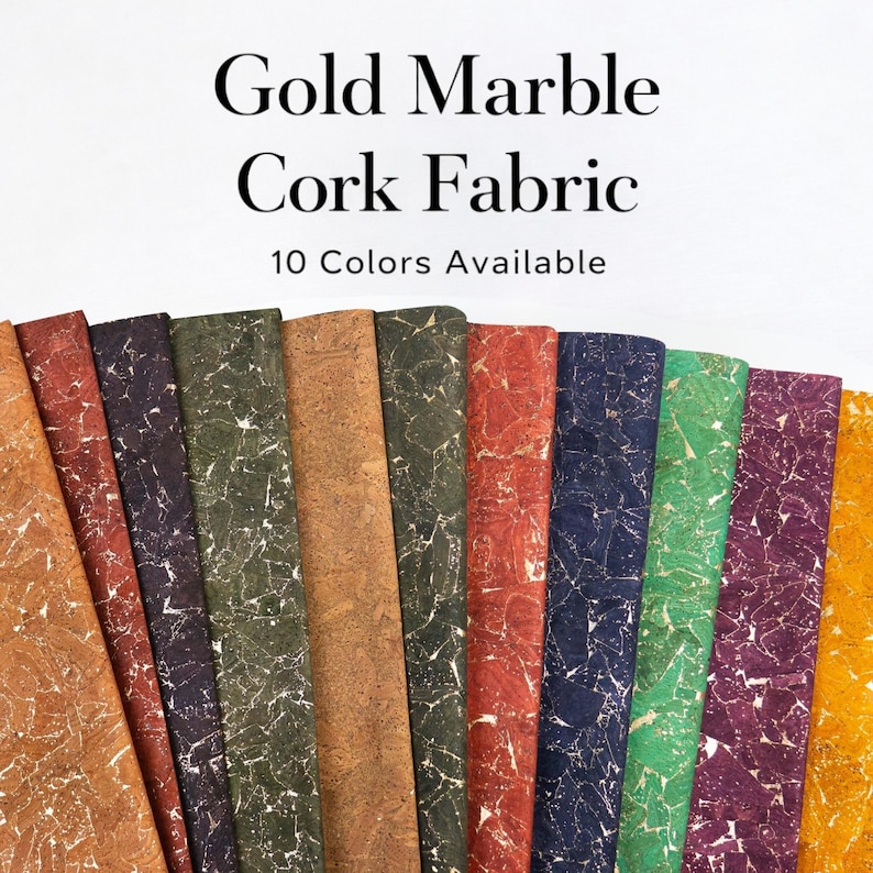 Gold Flecks Marble Cork Fabric, Vegan Leather for Bag Making Craft Supply image 1