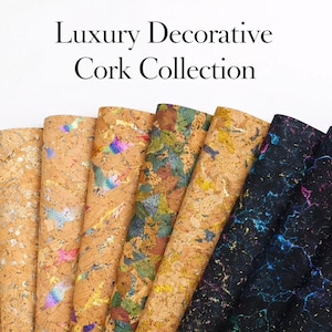 Collezione di sughero decorativo di lusso: tessuto di sughero naturale, alternativa ecologica alla pelle vegana per cucito, borse e lavori artigianali.