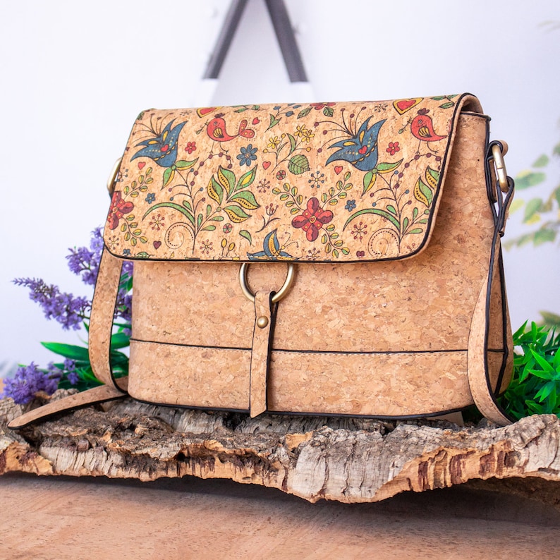 Natural Cork Crossbody Bag With Cute Flowers Pattern Made Etsy Canada
