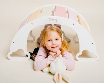 Rainbow Swing Set: Birch Plywood Climbing Toy for Kids