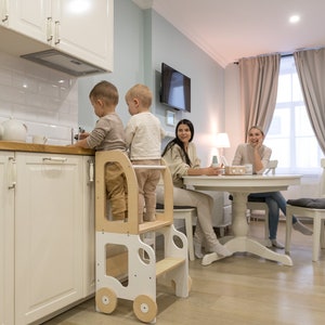 2-in-1 Toddler Kitchen Step Stool and Table Set, Convertible Toddler Step Stool and Table - Space-Saving Solution