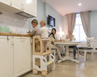 2-in-1 Toddler Kitchen Step Stool and Table Set, Convertible Toddler Step Stool and Table - Space-Saving Solution