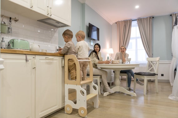 3-in-1 Toddler Kitchen Step Stool and Table Set, Convertible Toddler Step Stool and Table - Space-Saving Solution