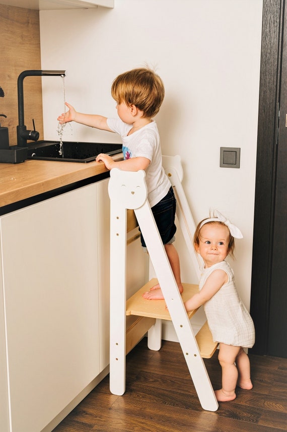 Kids' Folding Kitchen Tower - Handmade toddler step stool: Montessori Learning Stool for Kids and Toddlers