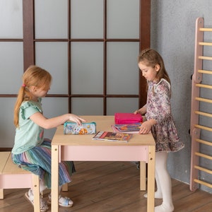 Mesa y silla inteligente de ahorro de espacio para niños, Set de estudio Montessori con almacenamiento, Muebles infantiles funcionales imagen 7