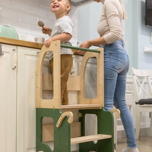 Step Stool, Wooden Montessori Kitchen Step Stool - Transforming Table and Chair Set for Child Learning and Play