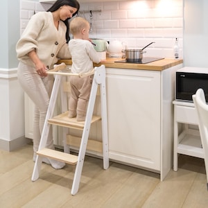 Handmade toddler kitchen step stool: Montessori Learning Stool for Kids and Toddlers