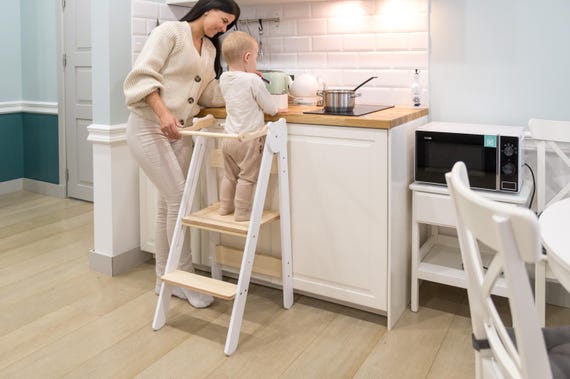 Handmade toddler kitchen step stool: Montessori Learning Stool for Kids and Toddlers