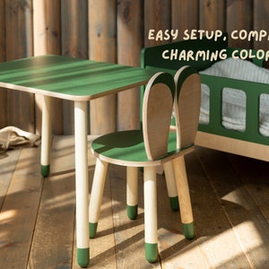 Set Tavolo e Sedia in Legno a Forma di Coniglio per Bambini - Mobili in Betulla per Bambini