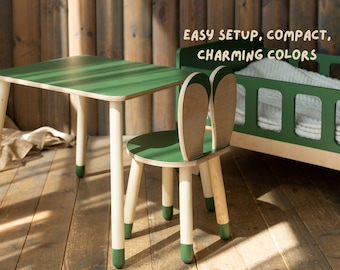 Cheerful Toddler Wooden Bunny Chair and Table Set: Cozy, Compact, and Child-Friendly