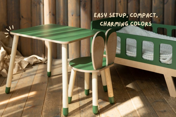 Cheerful Toddler Wooden Bunny Chair and Table Set: Cozy, Compact, and Child-Friendly