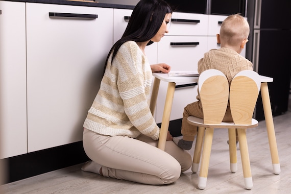 Cheerful Toddler Wooden Bunny Chair and Table Set: Cozy, Compact, and Child-Friendly