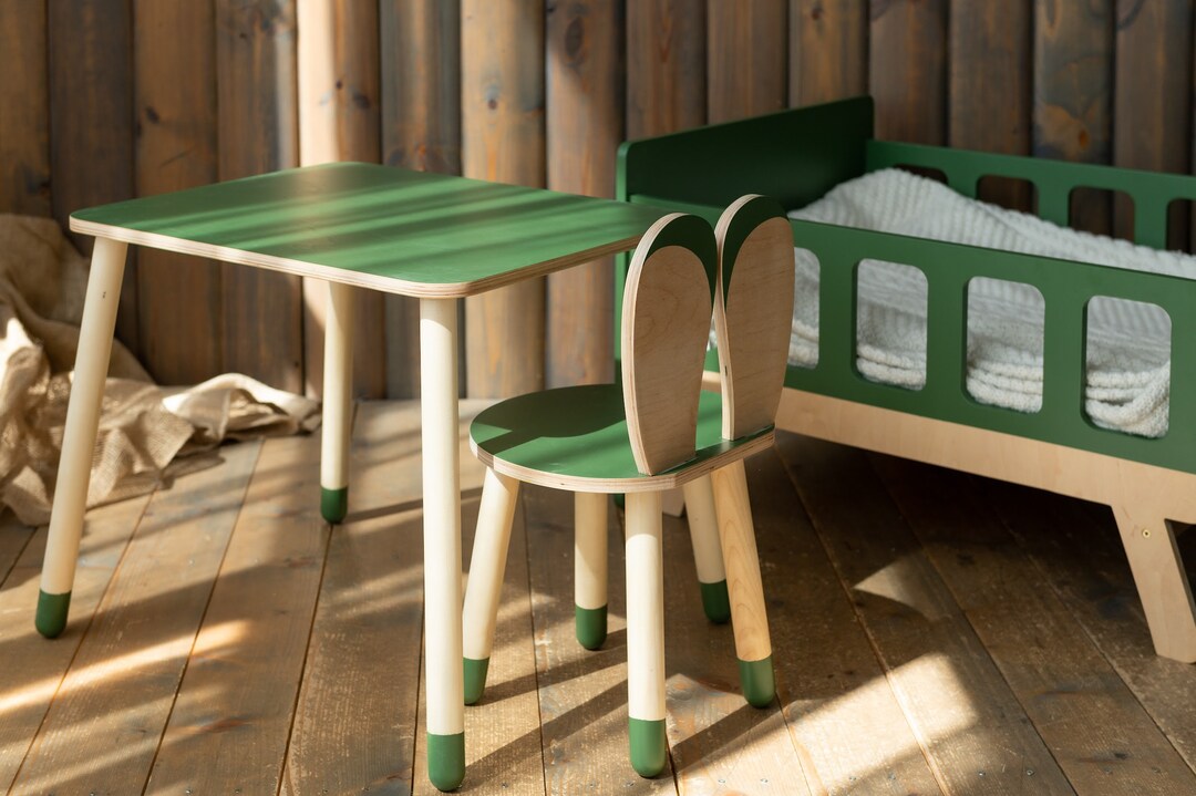 Toddler Wooden Bunny Chair and Table Set, Kid's Activity Table, Bunny