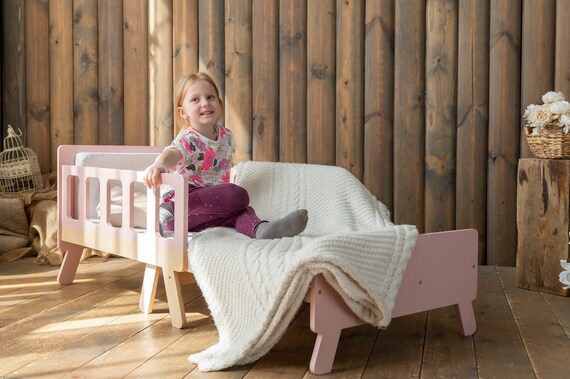 Wooden Montessori Bed for Kids - Transforming into Sofa for Comfortable Tiny Spaces
