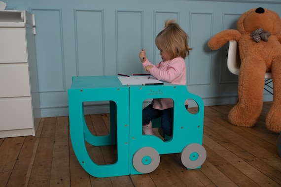 Child-Safe Wooden Kitchen Step Stool - Montessori-Style Convertible Table and Chair for Toddlers