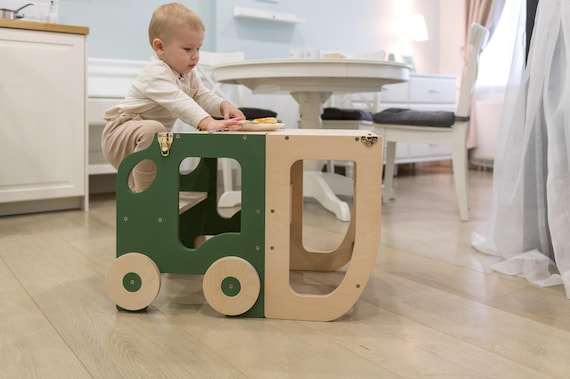 Montessori Kitchen Step Stool: Transforming Table & Chair Set