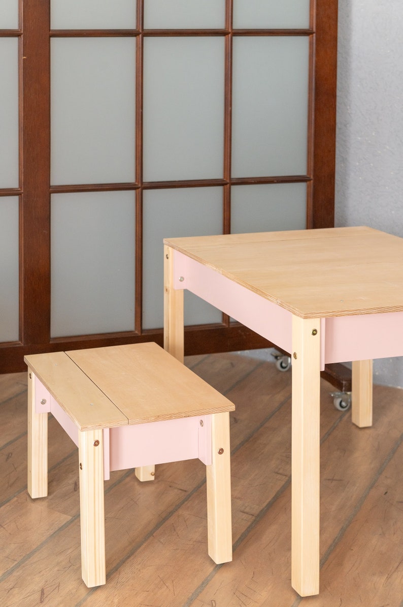 Mesa y silla inteligente de ahorro de espacio para niños, Set de estudio Montessori con almacenamiento, Muebles infantiles funcionales imagen 3