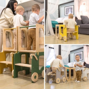 Montessori Kitchen Step Stool - Transforming Table and Chair Set for Child Learning and Play