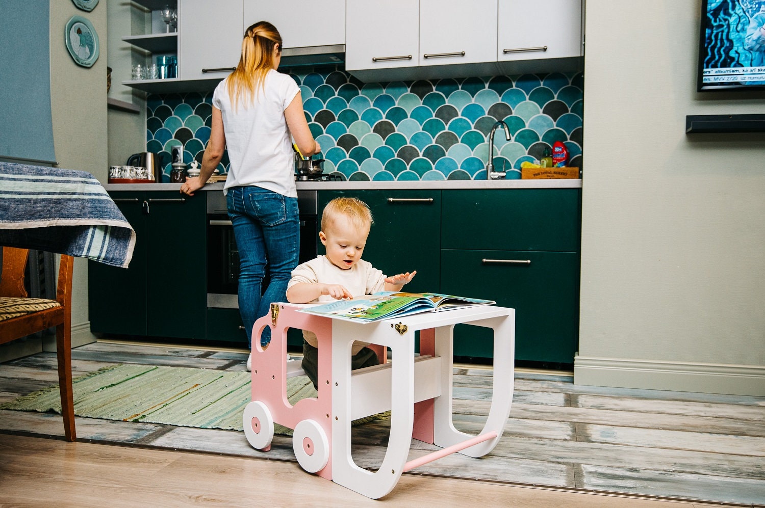 DyPinYise Taburete de madera para niños, taburete con forma de elefante,  taburete de dos pasos para niños para lavabo, cocina, dormitorio