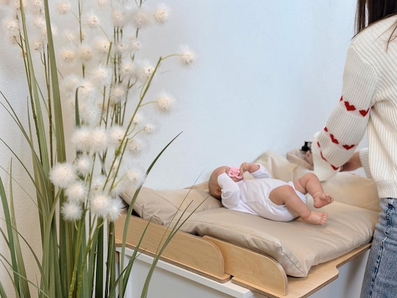Changing Table Top, Modern Baby Changing Table Top, Wooden Changing Table Top with Pad, Diaper Changing Pad with Storage Basket