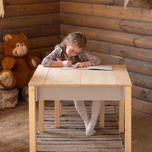 Mesa y silla inteligente de ahorro de espacio para niños, Set de estudio Montessori con almacenamiento, Muebles infantiles funcionales imagen 8